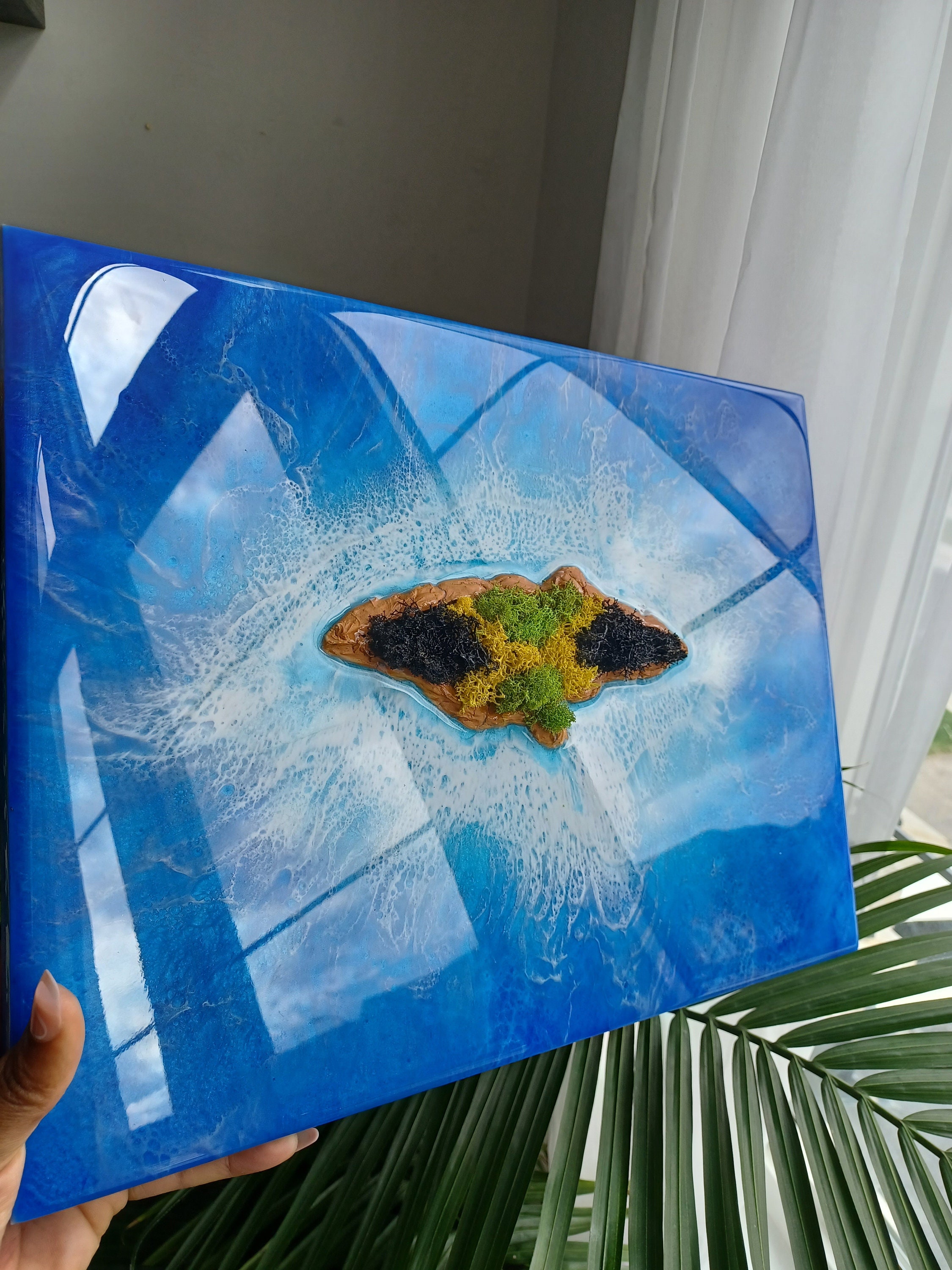 Island of Jamaica Resin Wall Art, Coastal Tropical Art, 3D Beach Art