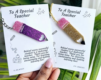 Teacher Appreciation Gift, Vibrant Pencil Design Keyring, Personalized Color Selection for Educator Gift.