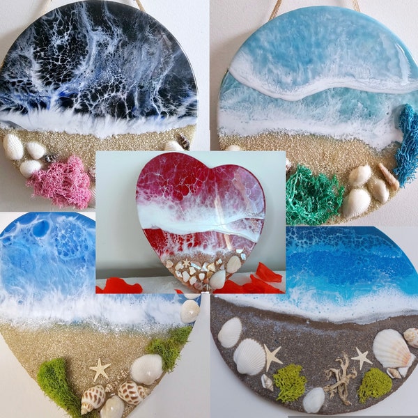 Round/Heart Shaped Resin Beach Wall Art, 3D Beach Wall Art, Resin Painting, Ocean Wall Art, Seascape, Home Decor.