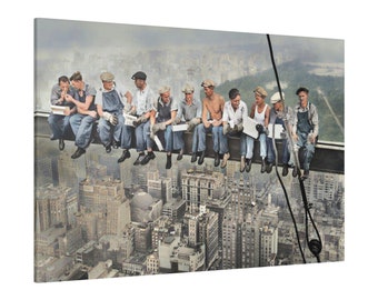 Men Having Lunch Atop Skyscraper Canvas | New York Canvas of Iconic Photo in Color | NYC wall art | New York City art | Rockefeller Center