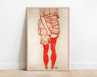 Egon Schiele Print | Standing Woman in Red | Schiele Art Print Schiele Poster Art Reproduction Gift Idea  Living Room Prints