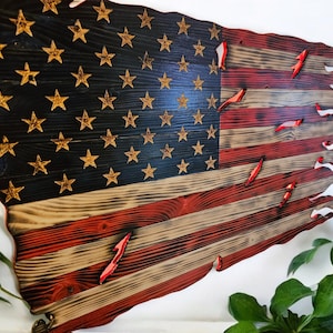 Nation Flag, Tattered Flag, Flag With lights, Red White and Blue, Patriotic, Wood Flag, Hand Crafted, Weathered Flag, All Countries avail.