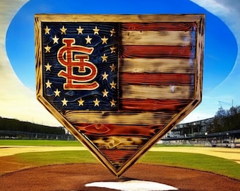 Piatto da baseball personalizzato con bandiera americana, decorazioni in legno