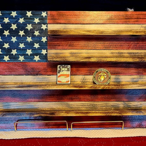 American Flag, Red White and Blue, Patriotic, Reclaimed wood, Hand Crafted, Weathered Flag, challenge coin , Zippo, Knife holder.