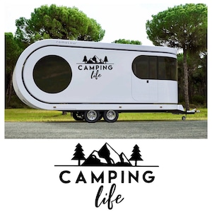 Camping Life Vinyl Decal for RV Trailer Camper Van with Mountains Trees Graphic Outdoor Travel Adventure Sticker Camping Gift Caravan Decal