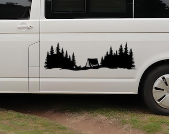 Mountains and Trees Silhouette Caravan Sticker, Caravan Vinly Decal, Camping Decal, Camper Decal, Big Sticker, Caravan Gift
