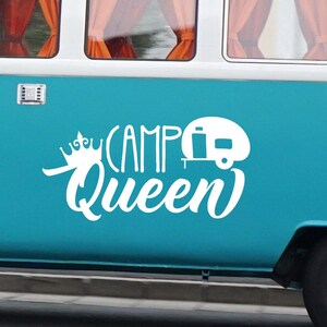 Camp Queen Vinyl Sticker for RV Camper Trailer Wall Car Decal Outdoor Travel Gift for Women Who Love Camping Adventure