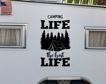 Camping Life the Best Life Vinyl Decal for Camper Trailer Tent Forest Scene Sticker for RV Motorhome Outdoor Adventure Decor Camping Decor