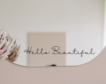 Sticker miroir Hello Beautiful, Sticker miroir de salle de bain, Sticker motivant, Sticker mural, Citation murale, Décoration d'intérieur, Décoration de miroir, Positivité