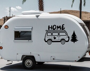 Home Is Where the Van Is Camper Aufkleber für RV Travel Trailer Vinyl Aufkleber Wald Baum Zitat Abenteuer Van Leben Outdoor Road Trip Grafik