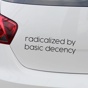Radicalized by Basic Decency Car Decal, Social Message Vinyl Sticker, Car Decal, Anti 47 Sticker
