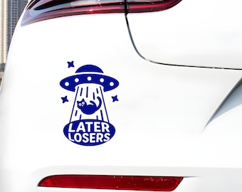 Later Losers UFO Cat Car Decal Vinyl Sticker for Bumper Window or Laptop, Alien Accessories, Funny Meme, Cat Lover Decal