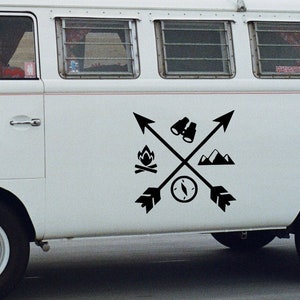Camping Monogram Arrows Campfire Caravan Sticker, Caravan Vinly Decal, Camping Decal, Camper Decal, Big Sticker, Caravan Gift, Motorhome