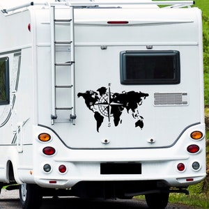 World Map and Compass Caravan Sticker Caravan Vinly Decal Camping Decal, Camper Decal Big Sticker, Caravan Gift Motorhome