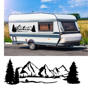 Mountain and Forest Caravan Sticker, Caravan Vinly Decal, Truck, Camping Decal, Camper Decal, Big Sticker, Caravan Gift, Motorhome