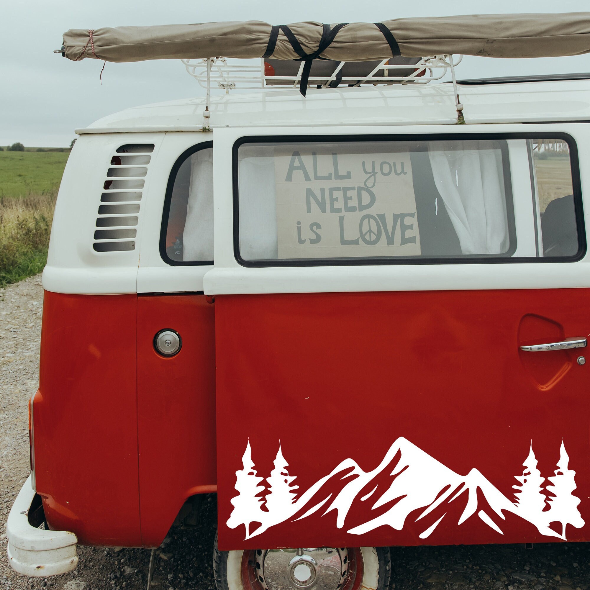 Tree Mountain Range Vinyl Stickers Decals – For Camper Van, Caravan, Transit – Various Colors