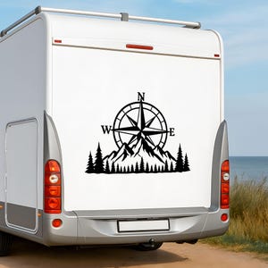 Adventure Compass Mountain Forest Decal RV Camper Van Travel Vinyl Sticker Art Trailer Car Outdoor Camping Decor Big Sticker Caravan Gift