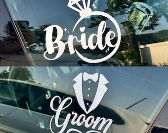 Bride Groom Car Window Decal Set, Wedding Car Sticker, Just Married Vinyl Decal, Wedding Day Car Window Vinyl Sticker Bridal Party Gift