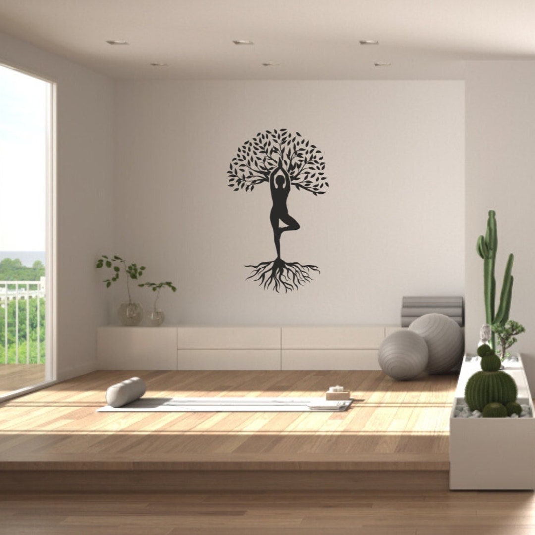 Yoga Woman and Tree Wall Sticker, Yoga Sticker, Yoga Decal, Oum Wall