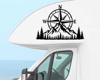 Adventure Compass Mountain Forest Decal RV Camper Van Travel Vinyl Sticker Art Trailer Car Outdoor Camping Decor Big Sticker Caravan Gift