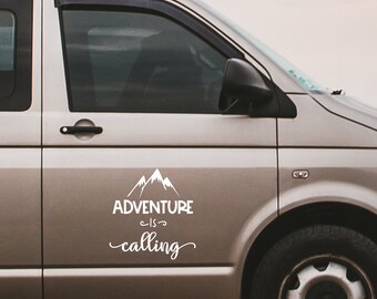 Adventure Is Calling Camper Decal Mountain Vinyl Sticker for RV Van Travel Trailer Wanderlust Road Trip Outdoor Adventure Decor Camping Life