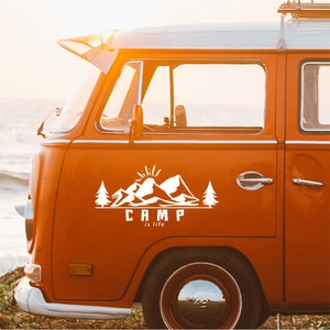 Camp Is Life Mountain Camper Van Sticker Outdoor RV Decal for Adventure Lovers Nature Travel Vinyl Gift for Camping Enthusiasts Car Sticker