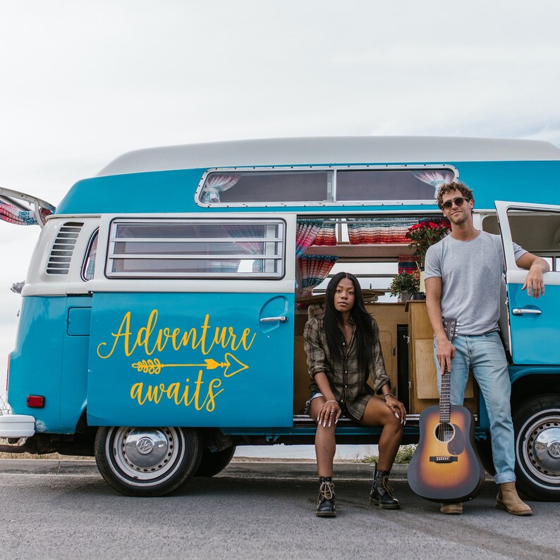 Adventure Awaits Camper Van Decal Travel Quote Sticker for RV Trailer ...