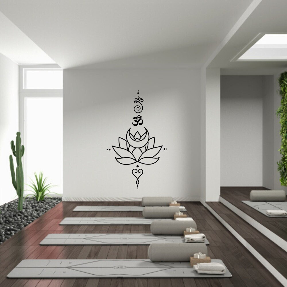 Lotus and Yoga Sticker, Yoga Wall Art, Yoga Decor, Oum Wall Art, Yoga Studio Decor, Home Decor