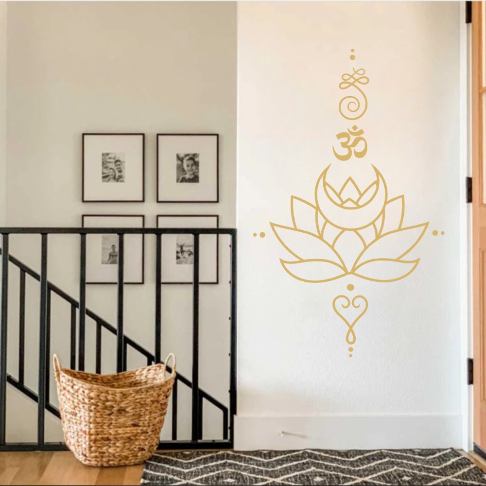 Lotus and Yoga Sticker, Yoga Wall Art, Yoga Decor, Oum Wall Art, Yoga Studio Decor, Home Decor