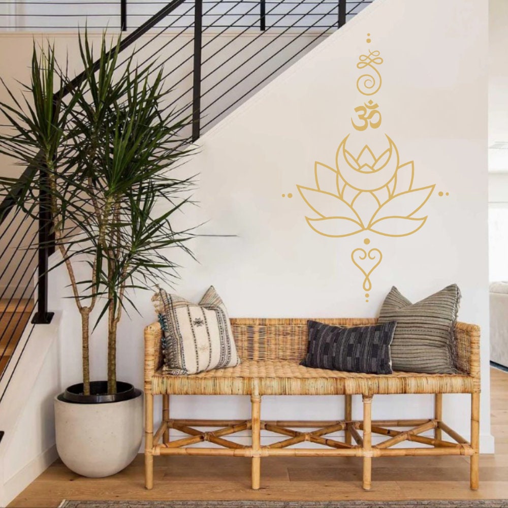 Lotus and Yoga Sticker, Yoga Wall Art, Yoga Decor, Oum Wall Art, Yoga Studio Decor, Home Decor