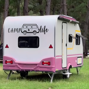 Camp Life Camper Van Decal Vinyl Sticker for RV Caravan Motorhome Travel Trailer Outdoor Adventure Vanlife Window Decor Caravan gifts