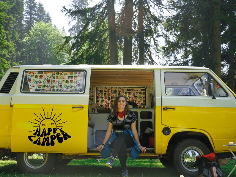 Retro Happy Camper Decal for RV Van Travel Trailer Vinyl Sticker ...
