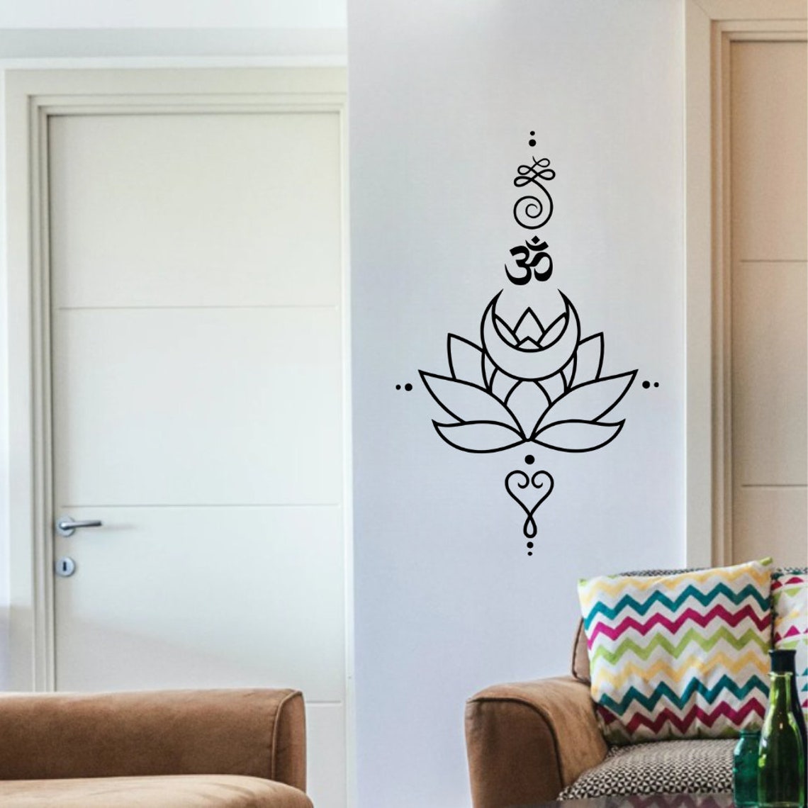 Lotus and Yoga Sticker, Yoga Wall Art, Yoga Decor, Oum Wall Art, Yoga