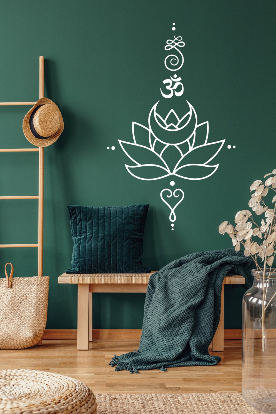 Lotus and Yoga Sticker, Yoga Wall Art, Yoga Decor, Oum Wall Art, Yoga Studio Decor, Home Decor