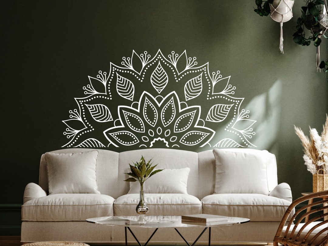 Boho Mandala Half Wall Decal Vinyl Sticker for Living Room Bedroom or ...