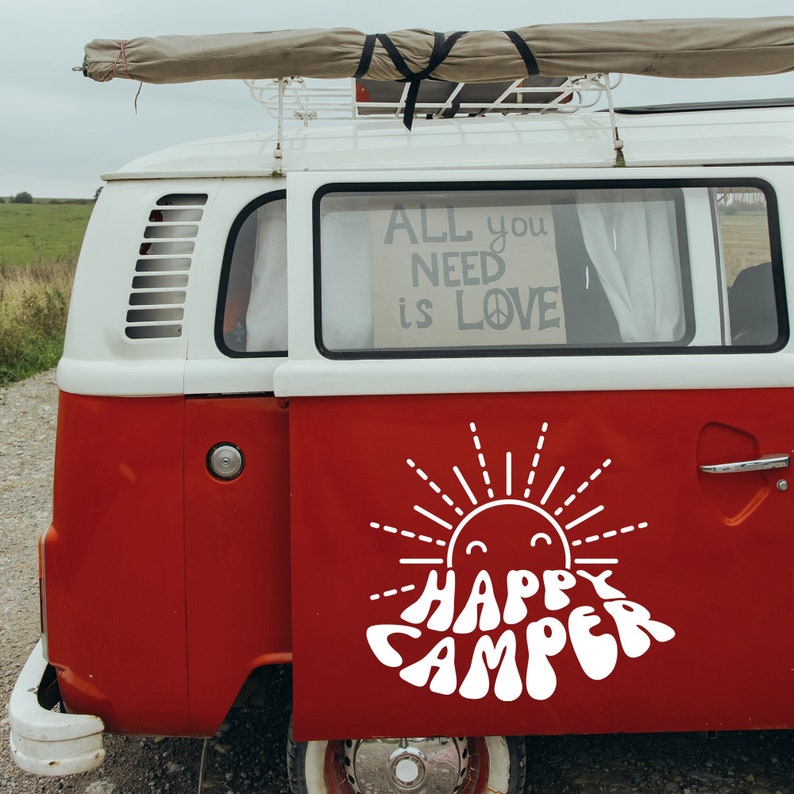 Retro Happy Camper Decal for RV Van Travel Trailer Vinyl Sticker ...