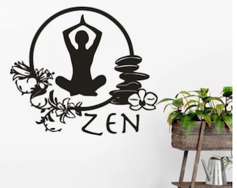 Zen Yoga Wall Decal for Meditation Room Spa Decor Floral Silhouette Sticker Mindfulness Art Vinyl Sticker for Home or Studio Yoga Zen Vinyl