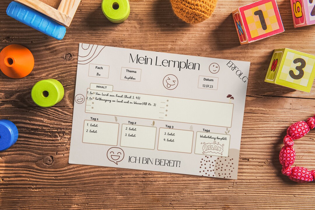 Lernplan smiley Für Kinder zum Ausdrucken - Etsy