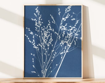 Nature Inspired Minimalist Decor: Blue and White Wildflower Bouquet Print made with Pressed Botanicals | Navy Blue Colorado Wall Art