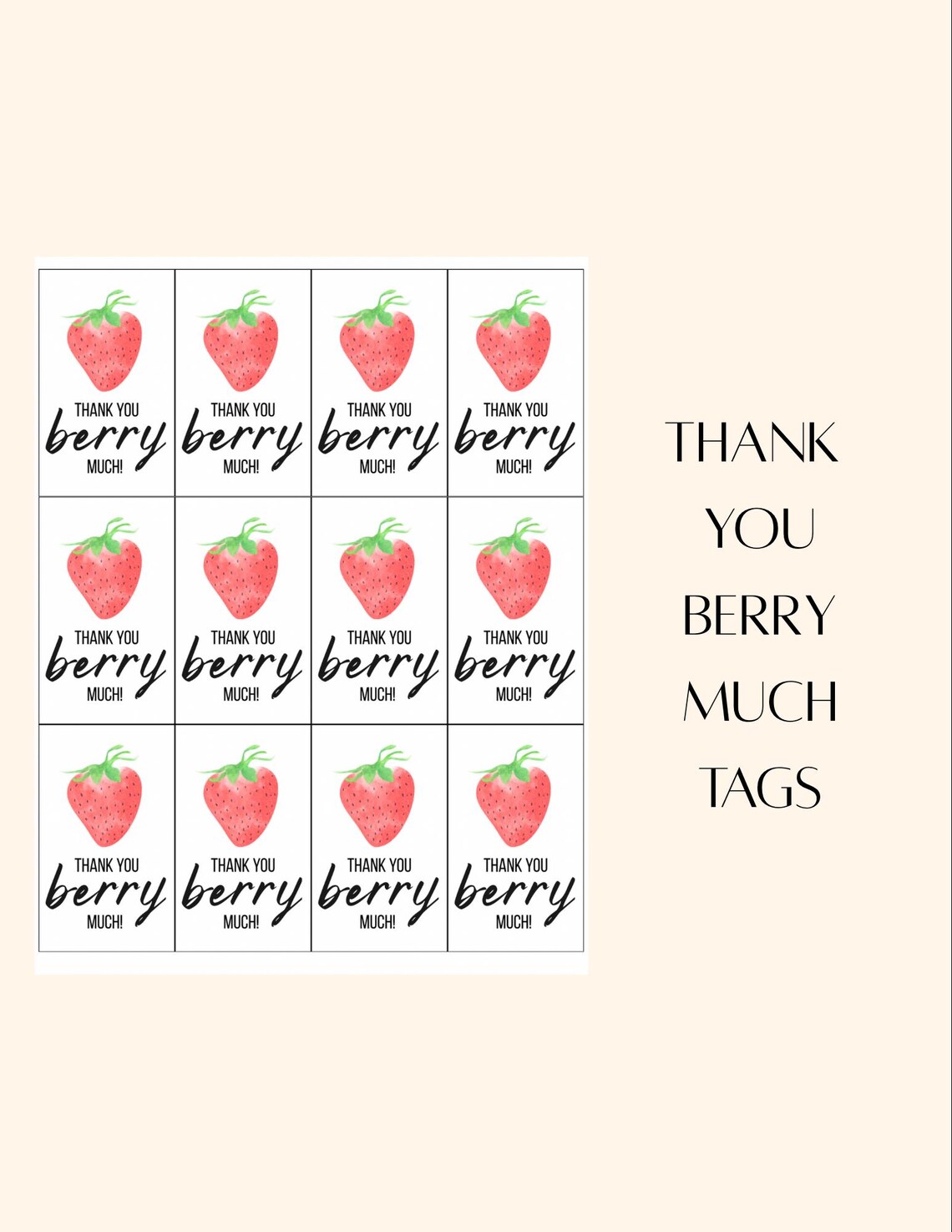 Baby Shower Thank You Tags, Thank You Berry Much Tags, Berry Thank You ...