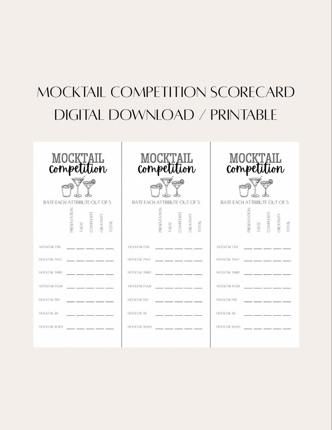 Mocktail Competition Score Sheet - Etsy