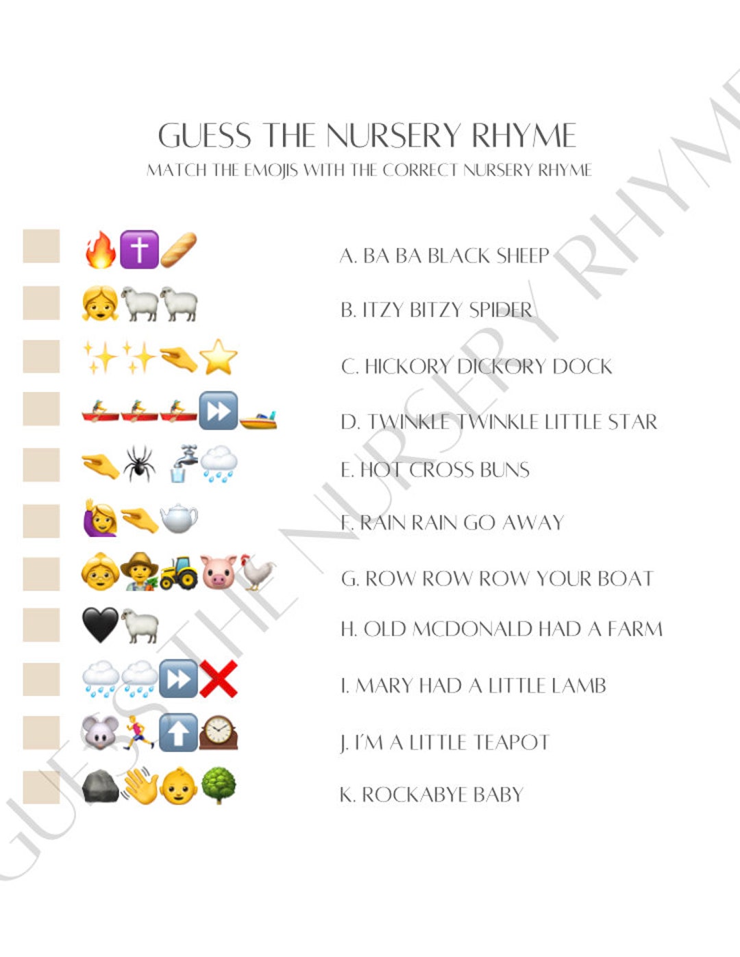 Guess the Nursery Rhyme Baby Shower Game Etsy Canada