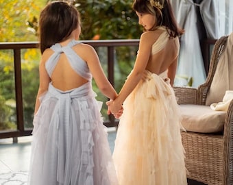 FREYA Convertible Infinity Tulle Gown for Flower Girls, Junior bridesmaid, bridesmaid, bride dress in your desired color and size