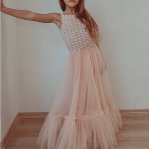 ARIA Tulle Flowegirl gown. Custom Junior bridesmaid dress in any color