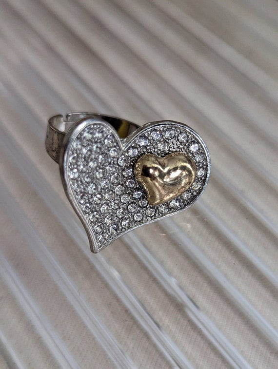 Vintage Rhinestone Heart Adjustable Ring Stocking… - image 4