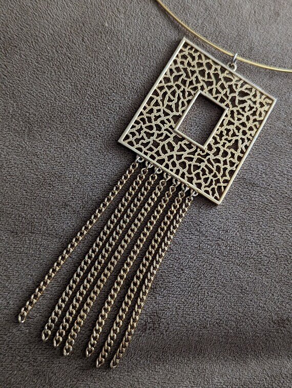 60s Gold Pendant with Tassels - image 5