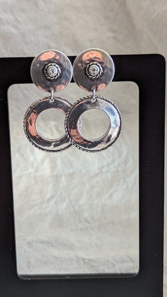 Vintage Silver Dangle Earrings with Rhinestone Acc