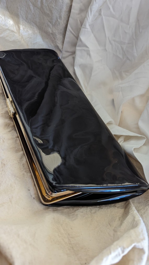 60s Black Large Clutch Purse Shinny - image 3