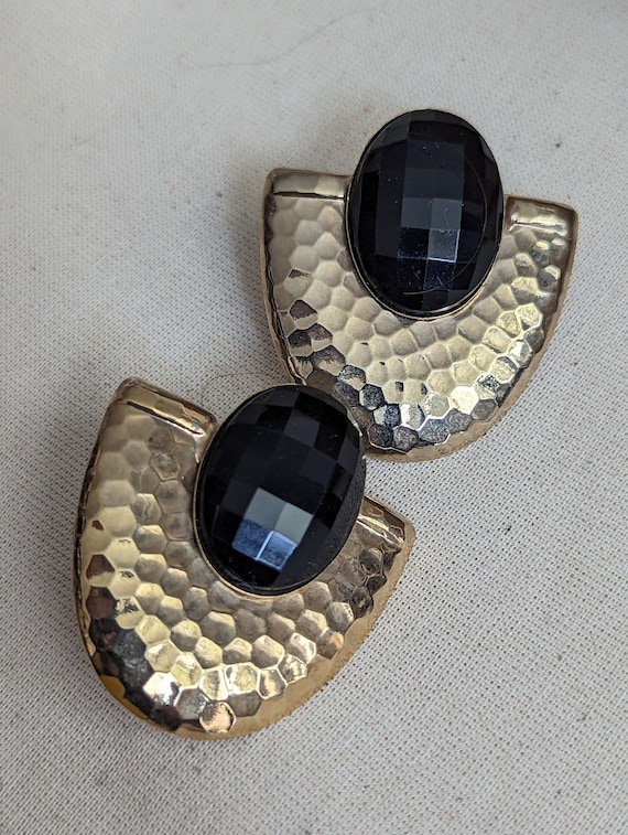 80s Disco Earrings Black and Gold