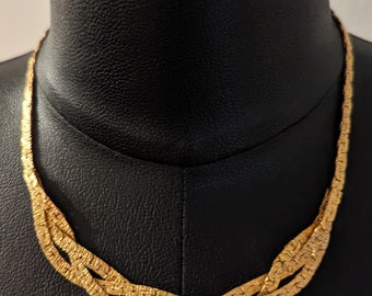 Vintage Gold Braided Choker Necklace 1980s